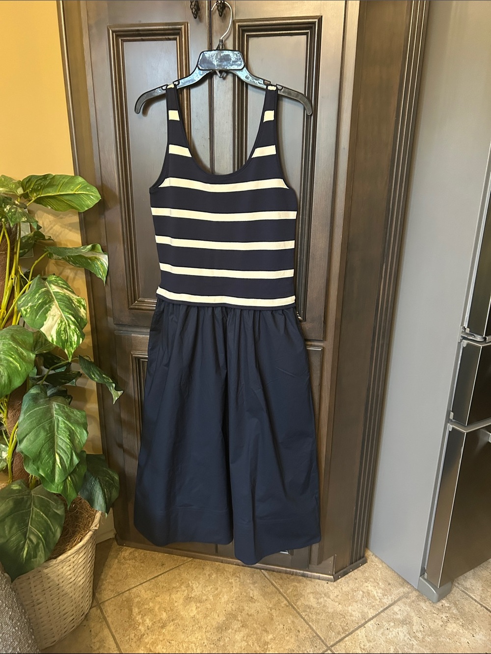 Tanya Taylor Navy/white/Cream Amber Striped Stretch-Cotton Sleeveless Midi Dress - Picture 13 of 13